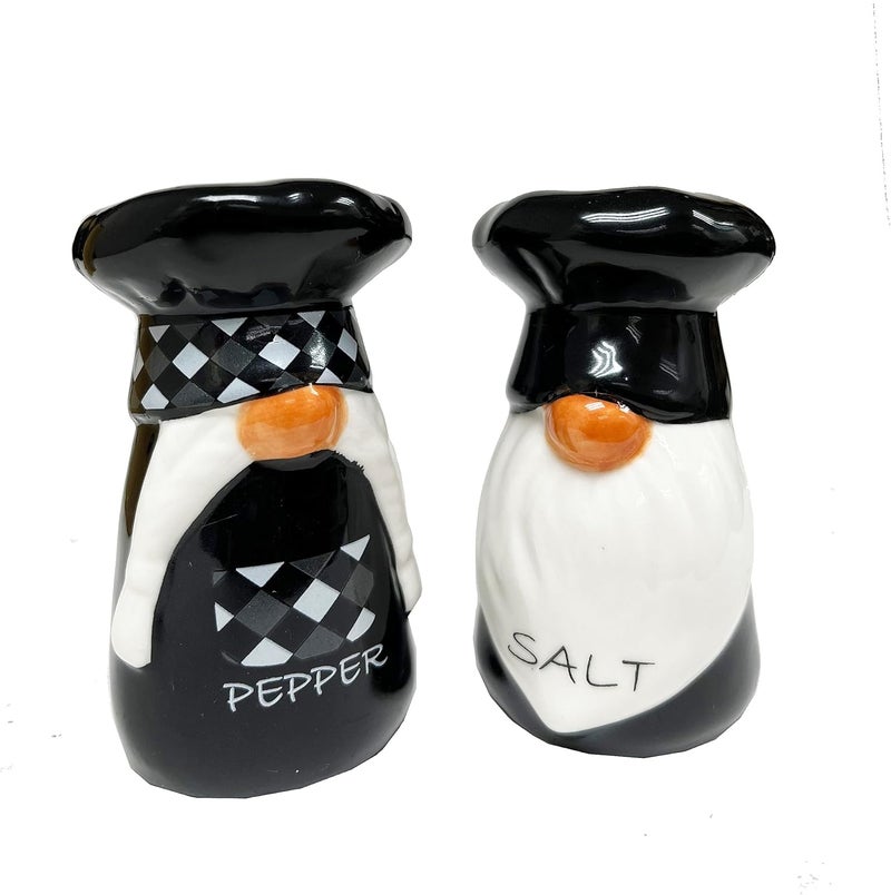 KARALIN Ceramic Salt & Pepper Shaker Sets Farmhouse Salt Shaker Rustic Kitchen Decor Tabletop Accessories Cute Chef Design Housewarming with Box Salt and Pepper Seasoning Set (Black & White) - Image 1